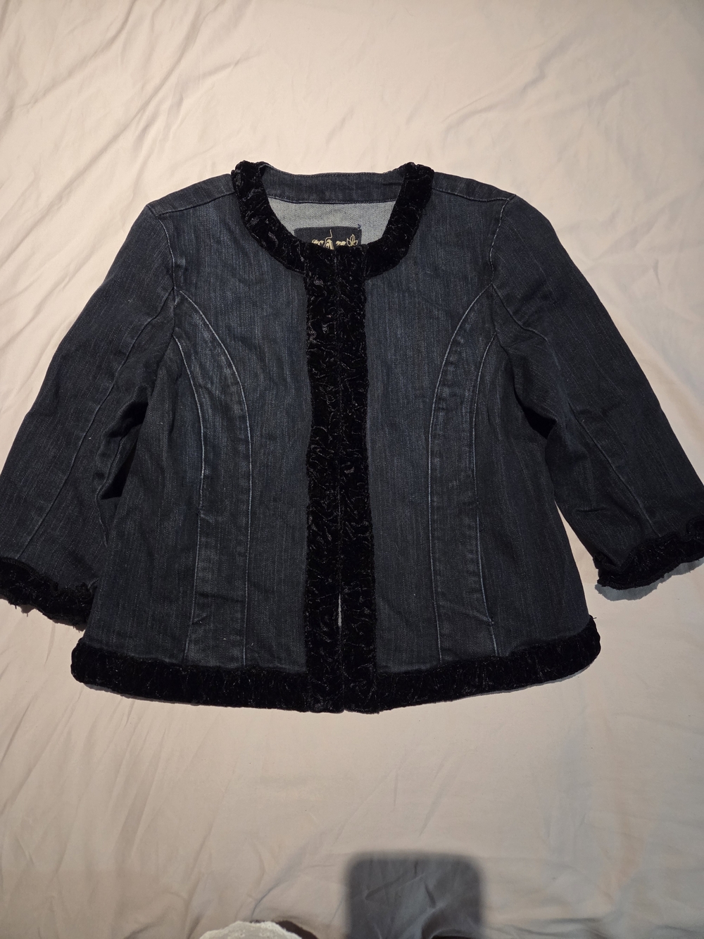 L.A.L. Live a Little Denim Jacket with Velvet Trim XL